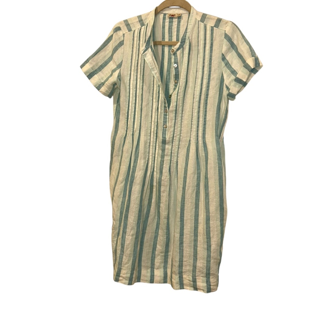 Faherty Green and Cream Striped Midi Dress